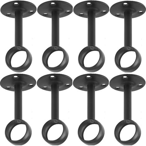 Set di 8 staffe di montaggio a soffitto per asta per tende da 2,54 cm, supporto per asta per tende, attacco terminale per asta armadio con viti (nero)