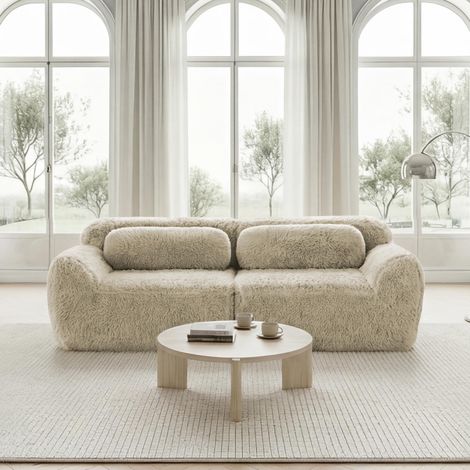 Canapé modulable 2 places, tissu tissu effet peluche doux, design sans
cadre, coussins inclus, confort élevé (1/5)