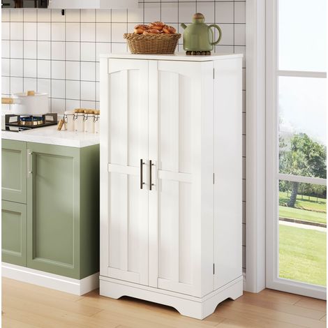 Hochschrank 120x60x40 cm, mit LED Sensorlicht, verstellbarem Regal und Türfach, MDF, Weiß (1/5)