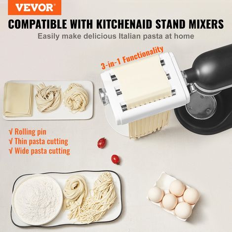 Rouleau à Pâtes pour KitchenAid 3-en-1 Accessoire à Pâtes pour Robot Pâtissier avec Laminoir et 2 Rouleaux Découpeurs en Inox 8 Rég… (1/5)
