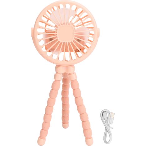 Mini ventilador portátil para cochecito, 3 velocidades, se puede colgar, colocar sobre una superficie e inclinar, color rosa.