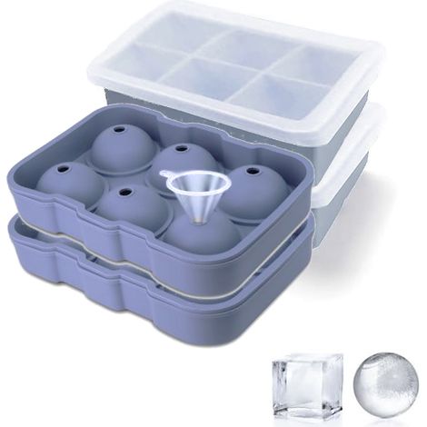 Lot de 4 Bacs à glaçons, moule sphérique avec couvercle, moule carré en silicone, pour whisky et cocktails (1/5)