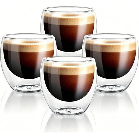 Tasse Expresso Double Paroi - Lot 4 Verre Borosilicate - Soufflé Main - 80 ml - Lave-Vaisselle (1/5)