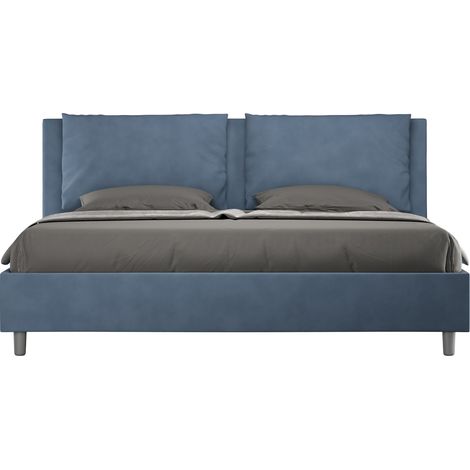 Letto Matrimoniale King size rivestito in Microfibra - ANTEA - Dimensione Rete: 180x200 - Tipologia Letto: Senza Rete - Colore: Blu (1/4)