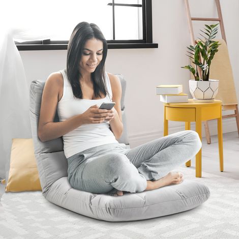 Chaise de sol pliante et inclinable, lire et méditer, idéale pour regarder la télévision, rembourrée, dossier réglable, gris (1/5)