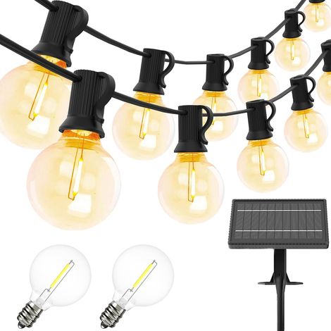 Guirlande Lumineuse Extérieure Télécommande, 30M LED Guirlande Guinguette Étanche Intérieur Guirlande avec 52 G40 Plastique Ampoules pour Terrasse Parti Patio Café Blanc Chaud(2X15M (1/5)