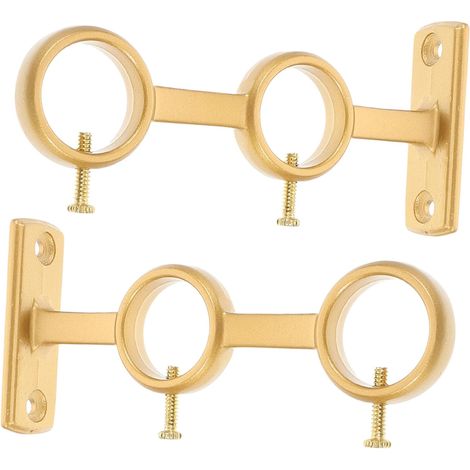 Supports pour tringle à rideaux, lot de 2 supports doubles pour tringle à rideaux, crochets pour salon, chambre, tringles à rideaux (Or)