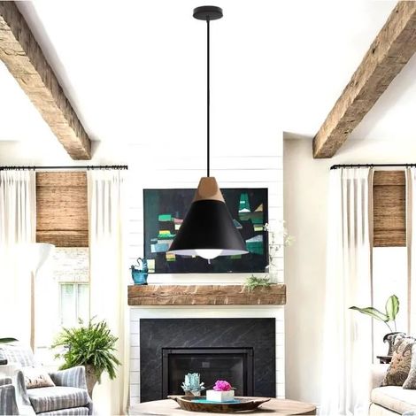 U-do Retro Suspension Luminaire en Bois Métal,Lustre Industrielle Vintage Designe Simple Style Nordique pour Salon Chambre (1/4)