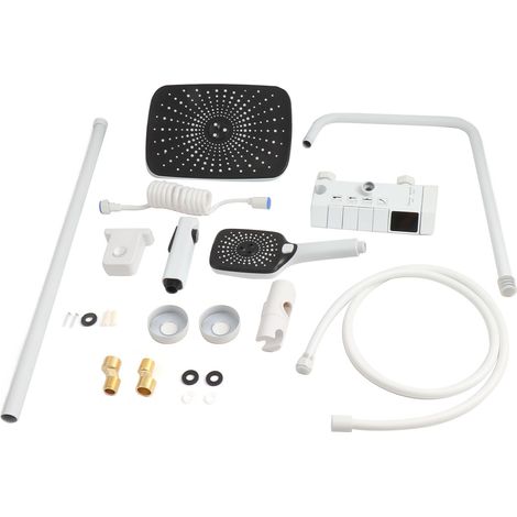 Ensemble de pomme de douche pour salle de bain, bouton poussoir NPT 1/2, pluie confortable avec pulvérisateur à main Combo blanc (1/5)