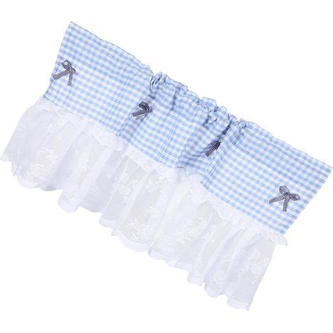Rideau de Café en Dentelle à Carreaux Bleu Cuisine, Demi-Rideau en Polyester Élégant et Moderne, Décoration de Fenêtre Facile à Retirer pour Salle à Manger (1/5)