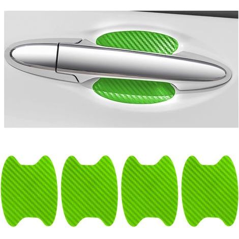Lot de 4 autocollants de protection pour poignées de portières de voiture, film protecteur universel en fibre de carbone anti-rayures pour poignées de portières automobiles (vert) (1/5)