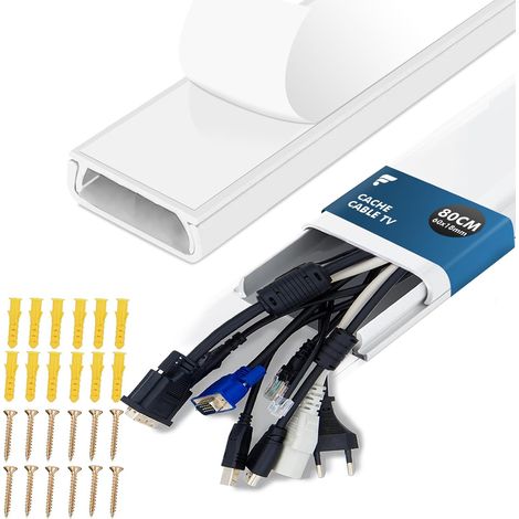 Goulotte TV 0.8m – Passe Cable PVC pour Cache-Câbles Mural, Cache Jusqu'à 110 Câbles, Goulotte Autocollante – Idéal pour l'installation de TV – 40cm(LG) x60mm(l) x18mm(h) - Blanc (1/5)