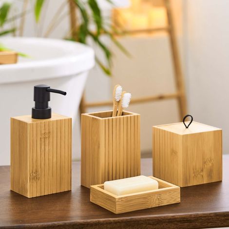 Set de bain Hanoi – 4 pièces – Bambou - 30x20x17cm - Jaune curry