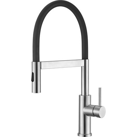 CECIPA MAX Magnet-Küchenarmatur 360° schwenkbar, flexibler Küchenwasserhahn, ausziehbarer Wasserhahn mit Einhebelmischer & 2-Strahlen, schwarz + gebürstet, Hochdruck (1/5)