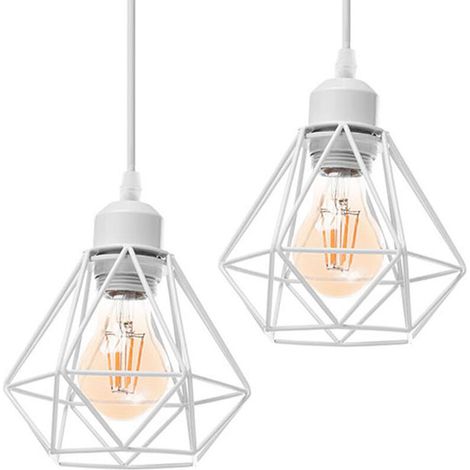 Lustre Suspension industrielle cage forme triangle 25cm , luminaire design rétro style métal moderne corde ajustable pour Salon Chambre Salle à Manger, Blanc - Blanc BLOW (1/5)