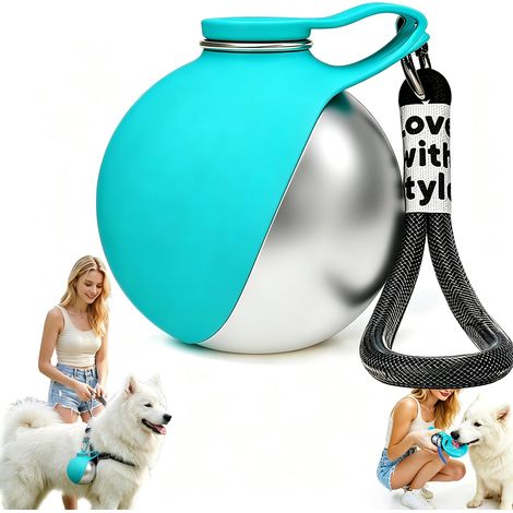 Gourde pour chien - 285 ml - En acier inoxydable - Pour les déplacements - Avec gamelle pliable en silicone - Anti-fuite et compacte - Pour les promenades, les randonnées et les voyages (1/5)