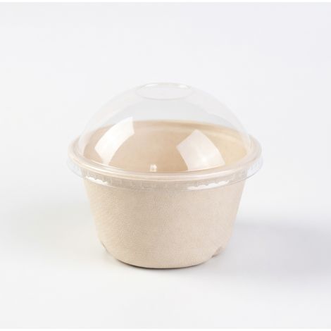 Bol jetable 450 ml à parois droites avec couvercle en dôme transparent