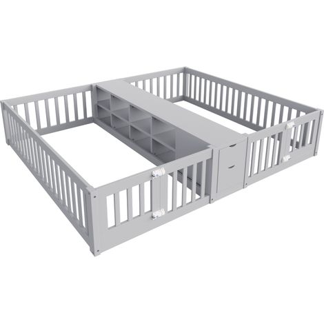 Letto multifunzione per bambini 90 x 200 cm grigio con cassetti e ripiani (1/5)