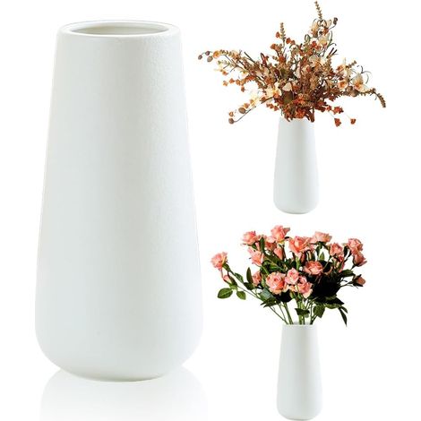 vase blanc de 20 cm - Céramique pour herbe de la pampa, fleurs séchées et fraîches - Décoration salon, chambre à coucher (1/5)