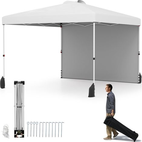 Gazebo pieghevole 3 x 3 m con parete laterale, portatile, bianco