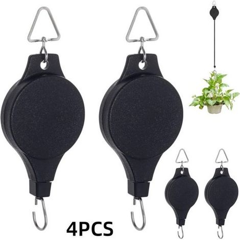 Four connectable, adjustable, telescopic flower basket hooks, suitable for hanging plants, suitable for both indoor and outdoor use. Can be used as garden baskets, flower pots, and feeders. Black, 721 (1/5)