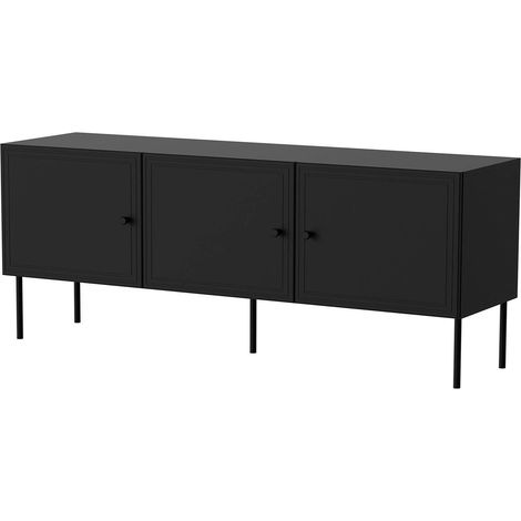 Meuble TV Sarzana, buffet de salon avec trois portes battantes, surélevé du sol, 151x40 h60 cm, noir (1/4)