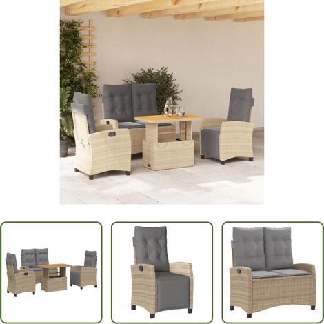 Gartenbank - 4-tlg. Garten-Essgruppe mit Kissen Beige Poly Rattan (1/5)