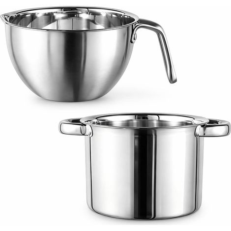 Bol à fondre au bain marie - Bol de bain marie de 2,6 l et pot de fusion de 2 l avec poignée - Pot à fondre au chocolat en acier inoxydable 304 pour chocolat, crème, beurre, cire, bougie, sucre, savon (1/5)