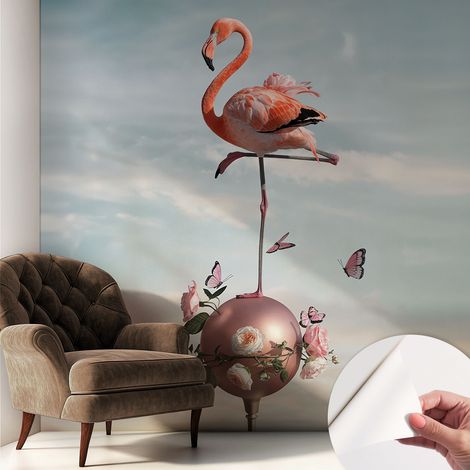 Papier peint adhésif autocollant pour salon chambre à coucher tendance et originale Flamant rose élégant 250x250 cm (1/5)