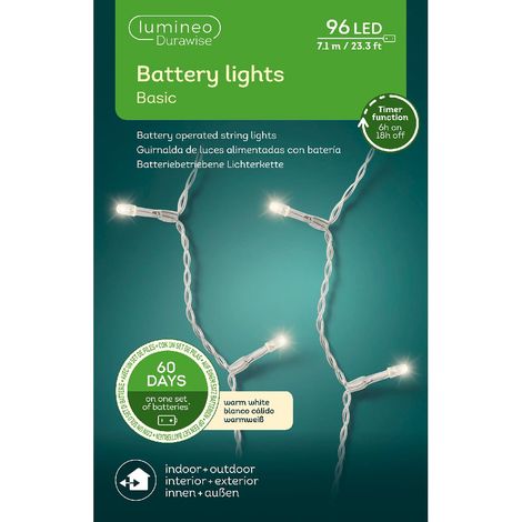 Lumineo Batterie LED Lichterkette Durawise transparent 7,1 Meter 96 Lichter - warmweiß (1/3)
