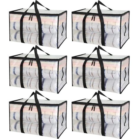 Lot de 6 90L Grands Sac de Rangement avec Couvercle et Poignées Renforcées, Sac Rangement Vetement, Cartons Déménagement Résistant pour Rangement des Vêtements et voyages, Sac à Linge (1/5)