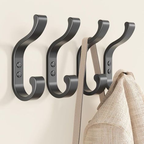 Ensemble de 4 patères d'entrée - Crochets pour sacs à dos - Patères murales modernes - Crochets pour serviettes - À visser - Noir (1/5)