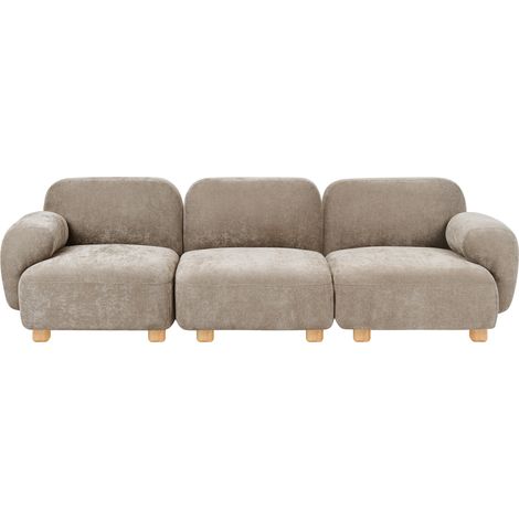Sofá modular de 3 plazas de tela patas de madera repelente al agua moderno beige Amli