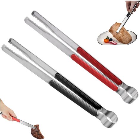 piezas - Pinzas para parrilla - Pinzas para barbacoa de acero inoxidable - Pinzas para alimentos - Rojo + Negro - Pinzas para barbacoa de 25,5 cm - Pinzas de cocina de acero inoxidable - Pinzas para b (1/5)