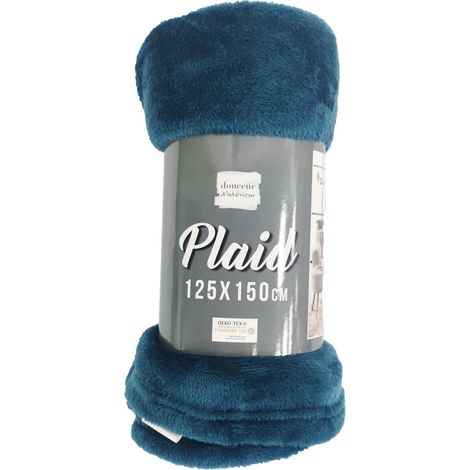 Douceur D'Intérieur – Plaid flanelle 125 x 150 cm – Couverture douce en flanelle moelleuse – Parfait pour moments cocooning – Couleur bleu apaisant (1/4)