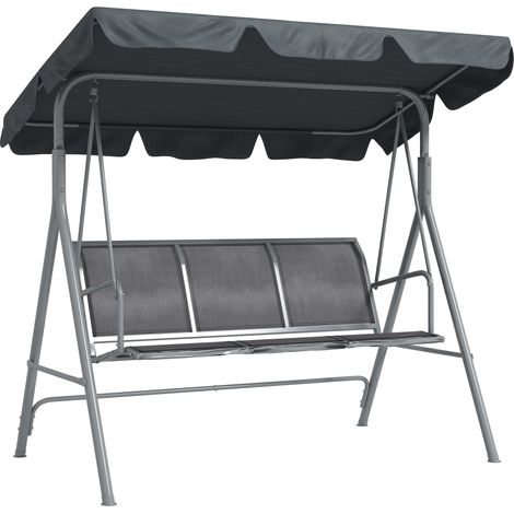 Outsunny Metal Swing Chair Garden Hammock 3 Seater Patio Bench w/ Canopy Dark Grey