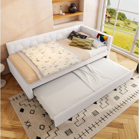 Letto Estraibile 90x200 cm con Rete a Doghe in Velluto Bianco (1/5)