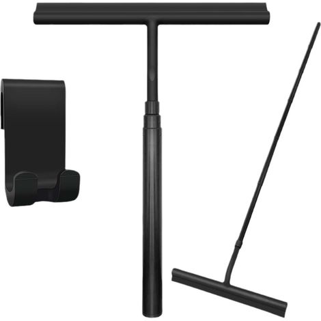 Grattoir télescopique en silicone 2 en 1 pour douche, vitres et sols, avec poignée antidérapante pour carrelage et voiture, noir, 33-127 cm