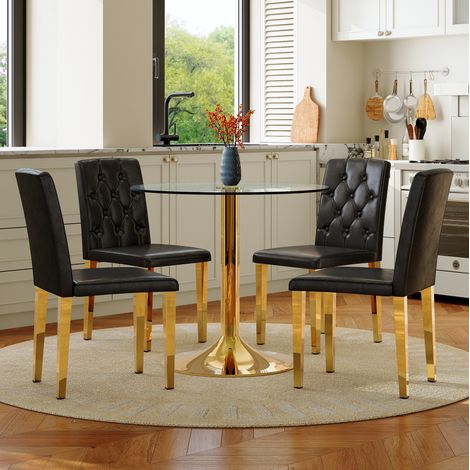 Set tavolo sedie vetro temperato 85 cm nero oro OKMYHOME (1/5)