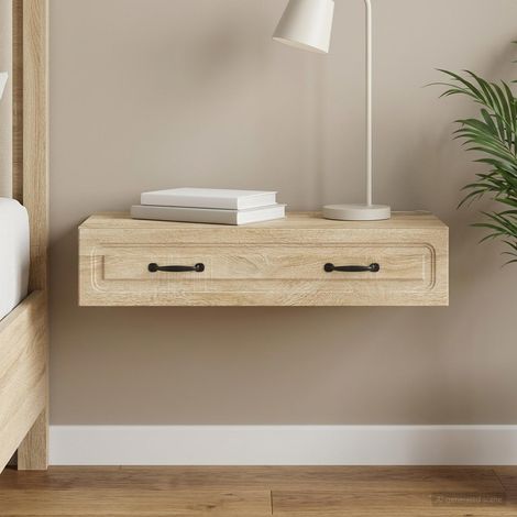 Table d’appoint murale avec rangement chêne sonoma 87,5 x 34,5 x 17 cm - PANGIVO (1/5)