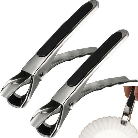 Lot de 2 pinces de préhension anti-chaleur en acier inoxydable pour la vaisselle, le four à micro-ondes, le grille-pain et le cuiseur vapeur.-18X3X9CM (1/3)
