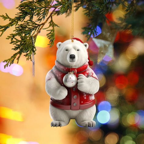 Ornement En Bois Pour Arbre De Noël - Décoration Suspendue En Forme D'Animal - Ours Blanc Chien Chat Vache Oiseau - Lot De 6 Pièces (1/3)