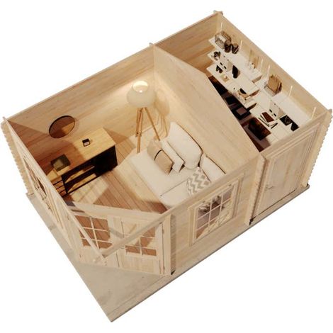 Alpholz 5-Eck Gartenhaus Modell Rhein ISO Gartenhaus aus Holz, Holzhaus mit 28 mm Wandstärke, Blockbohlenhaus mit Montagematerial (1/2)
