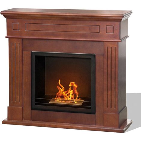 Chimenea de piso de bioetanol para sala de estar biochimenea con marco Cambridge Eco - Marrón