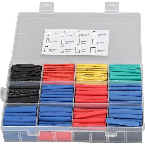 Kit 850 pièces gaine thermorétractable 2:1, manchon souple flexible ignifuge, assortiment de tubes rétractables pour câblage électrique (1/5)