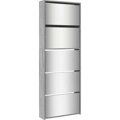 Scarpiera mobile contenitore per scarpe mobile per ingresso/corridoio/soggiorno con specchio 5 ripiani finitura rovere Sonoma 63 x 17 x 169,5 cm grigio 020021891