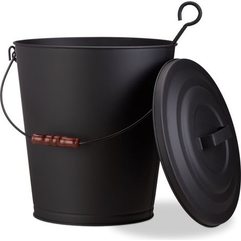 Seau à cendres avec couvercle - 24 litres - acier - seau à charbon - noir (1/5)