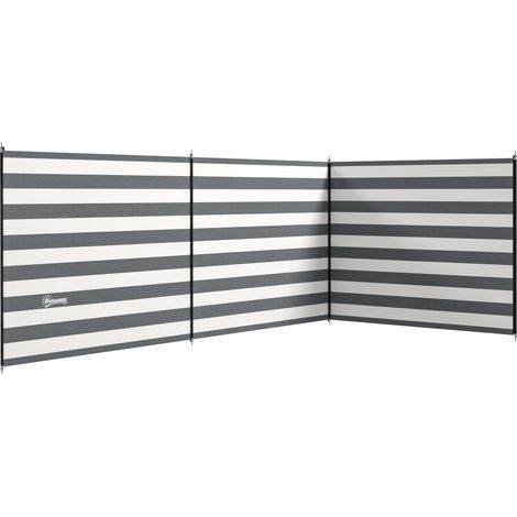 Paravento da spiaggia pieghevole in poliestere con barre in acciaio, dimensioni 540x150 cm – Grigio.