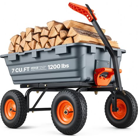 Chariot à benne basculante, capacité de charge 544 kg, chariot de jardin en polyéthylène robuste avec cadre en acier, poignée convertible 2 en 1, roues 330 mm, brouette utilitaire pour pelouse (1/5)