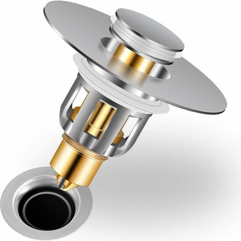 Universal-Waschbeckenstöpsel, Badewannenstöpsel, Anti-Verstopfungs-Pop-up-Sieb, Spülbeckenabfluss für 28–48 mm Löcher, Spülbeckenstöpsel aus Edelstahl und Messing (1/5)